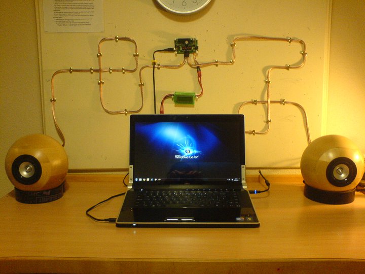 Round speakers on desk